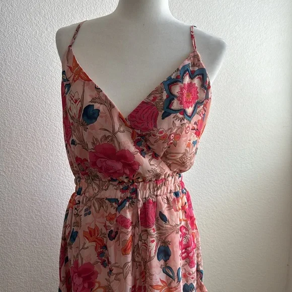 Aakaa Floral Sleeveless Mini Dress with Pink and Blue Hues - Size Medium - Picture 2 of 7